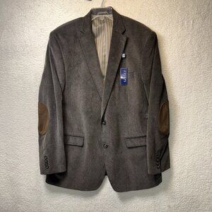 NEW Chaps Sport Coat Mens 46L Grey Blazer Corduroy Stretch Classic Elbow Patch